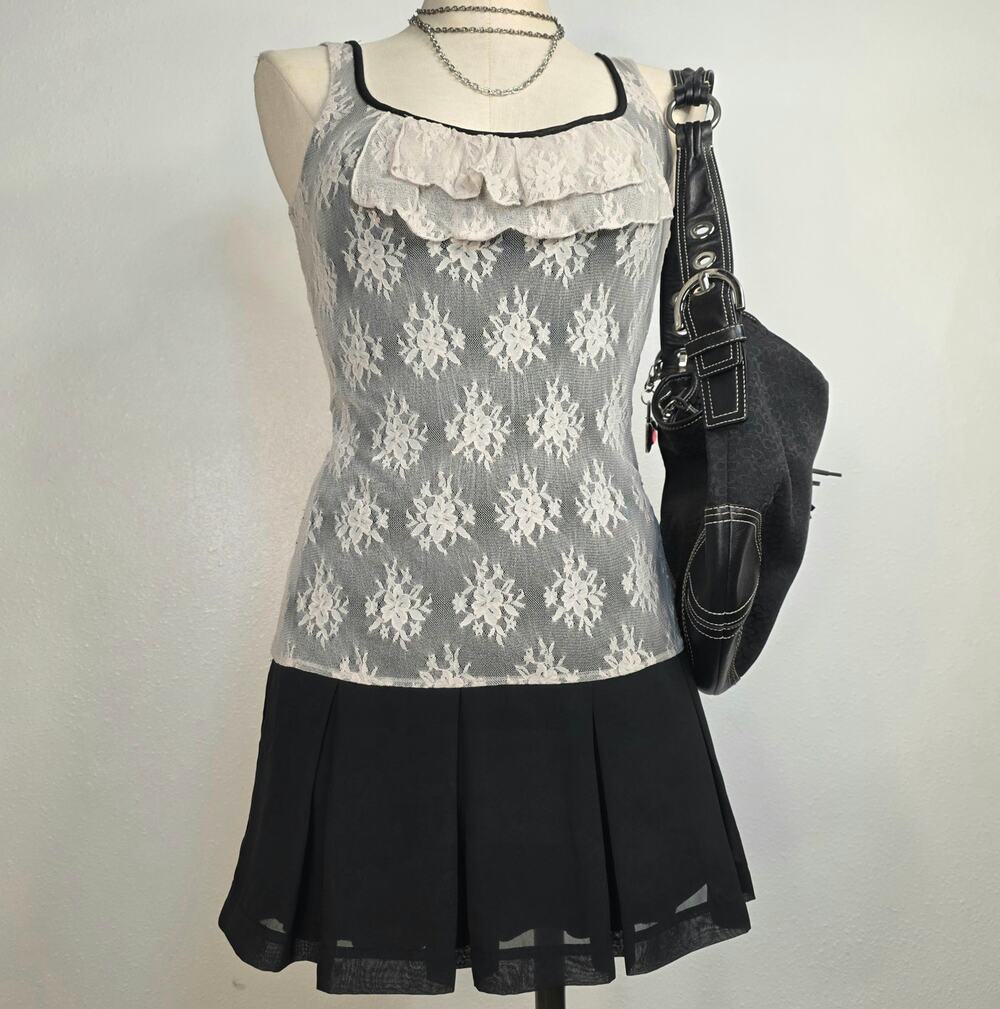 Y2K Lace Tank Top Mini Dress Ruffle Coquette Fairy Grunge Tunic